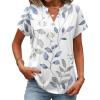 Zeagoo Womens Tops Short Sleeve Summer V Neck Shirts Work Blouses Business Outfits Fashion Clothing(Leaf White)