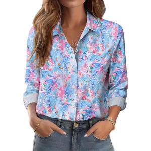 Zeagoo Button Down Shirts for Women Dressy Floral Printed Long Sleeve Blouse Business Casual Work Tops(Cx183)
