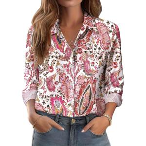 Zeagoo Button Down Shirts for Women Dressy Floral Printed Long Sleeve Blouse Business Casual Work Tops(Cx244)