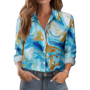 Zeagoo Button Down Shirts for Women Dressy Floral Printed Long Sleeve Blouse Business Casual Work Tops(Cx274)