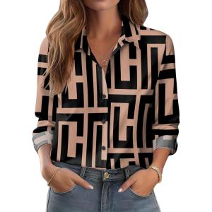 Zeagoo Button Down Shirts for Women Dressy Floral Printed Long Sleeve Blouse Business Casual Work Tops(Jh308)