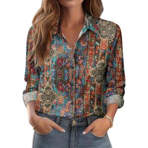 Zeagoo Button Down Shirts for Women Dressy Floral Printed Long Sleeve Blouse Business Casual Work Tops(Mz721)