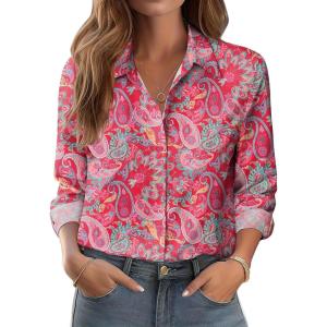 Zeagoo Button Down Shirts for Women Dressy Floral Printed Long Sleeve Blouse Business Casual Work Tops(Mz750)