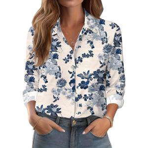 Zeagoo Button Down Shirts for Women Dressy Floral Printed Long Sleeve Blouse Business Casual Work Tops(Sf198)