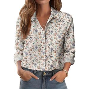 Zeagoo Button Down Shirts for Women Dressy Floral Printed Long Sleeve Blouse Business Casual Work Tops(Xh216)