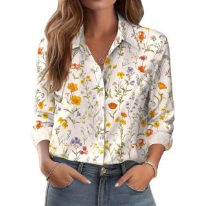 Zeagoo Button Down Shirts for Women Dressy Floral Printed Long Sleeve Blouse Business Casual Work Tops(Xh403)