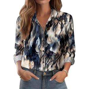 Zeagoo Button Down Shirts for Women Dressy Floral Printed Long Sleeve Blouse Business Casual Work Tops(Zr220)