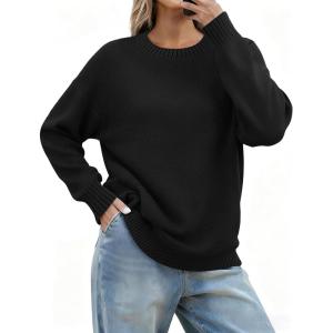 Zeagoo Fall Sweaters for Women 2026 Long Sleeve Crewneck Ribbed Knit Pullover Sweater Loose Fit Basic Jumper Tops(A Black)