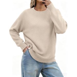 Zeagoo Fall Sweaters for Women 2026 Long Sleeve Crewneck Ribbed Knit Pullover Sweater Loose Fit Basic Jumper Tops(A Warm Apricot)