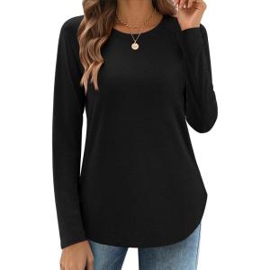 Zeagoo Long Sleeve Shirts for Women Crew Neck Casual Fall Fashion Blouses Basic Tunic Tops Dressy Work Clothes(Black)