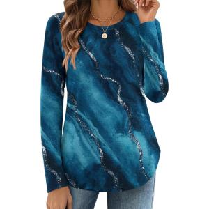 Zeagoo Long Sleeve Shirts for Women Crew Neck Casual Fall Fashion Blouses Basic Tunic Tops Dressy Work Clothes(Floral Green-cx287)