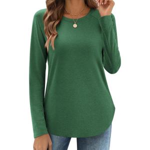 Zeagoo Long Sleeve Shirts for Women Crew Neck Casual Fall Fashion Blouses Basic Tunic Tops Dressy Work Clothes(Green)