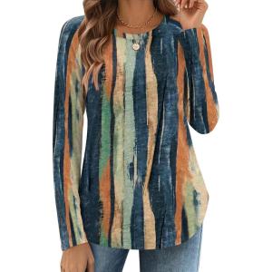 Zeagoo Long Sleeve Shirts for Women Crew Neck Casual Fall Fashion Blouses Basic Tunic Tops Dressy Work Clothes(Multicolor-cx289)