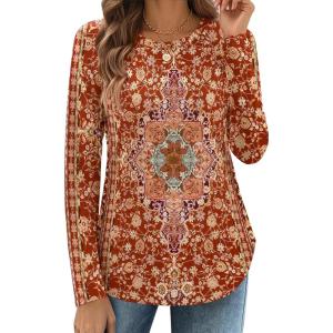 Zeagoo Long Sleeve Shirts for Women Crew Neck Casual Fall Fashion Blouses Basic Tunic Tops Dressy Work Clothes(Multicolor-mz811)