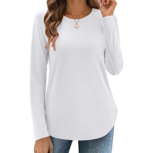 Zeagoo Long Sleeve Shirts for Women Crew Neck Casual Fall Fashion Blouses Basic Tunic Tops Dressy Work Clothes(White)