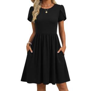 Zeagoo Women Summer Dress 2026 Short Sleeve Aline Mini Dresses with Pockets Casual Swing Tshirt Dress Vocation Beach Sundress(Black)