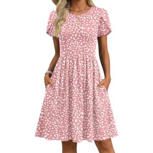 Zeagoo Women Summer Dress 2026 Short Sleeve Aline Mini Dresses with Pockets Casual Swing Tshirt Dress Vocation Beach Sundress(Jh589)
