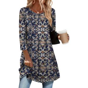 Zeagoo Women Tops 3/4 Sleeve Dressy Casual Plus Size Tunics to Wear with Leggings Swing Flare T-Shirt Loose Blouses(Bohemia-mz869)