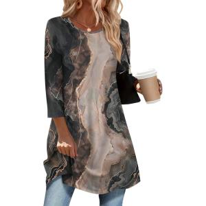 Zeagoo Women Tops 3/4 Sleeve Dressy Casual Plus Size Tunics to Wear with Leggings Swing Flare T-Shirt Loose Blouses(Multicolor-cx278)