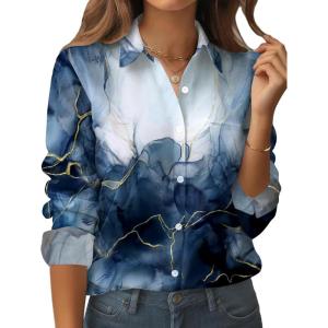 Zeagoo Womens Button Down Shirt Long Sleeve Blouse Business Work Tops Dressy Casual Floral Printed Outfits with Pocket(Cx297)