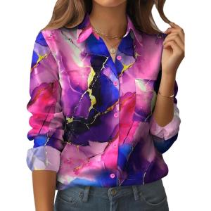 Zeagoo Womens Button Down Shirt Long Sleeve Blouse Business Work Tops Dressy Casual Floral Printed Outfits with Pocket(D-cx174)