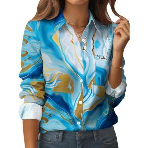 Zeagoo Womens Button Down Shirt Long Sleeve Blouse Business Work Tops Dressy Casual Floral Printed Outfits with Pocket(D-cx274)