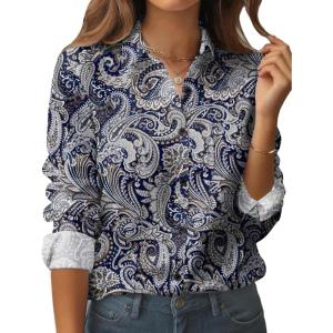 Zeagoo Womens Button Down Shirt Long Sleeve Blouse Business Work Tops Dressy Casual Floral Printed Outfits with Pocket(Mz473)