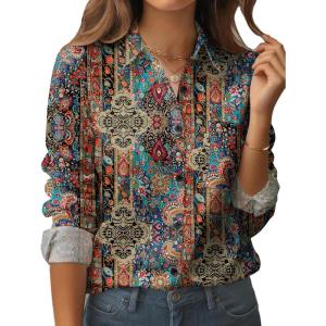 Zeagoo Womens Button Down Shirt Long Sleeve Blouse Business Work Tops Dressy Casual Floral Printed Outfits with Pocket(Mz721)