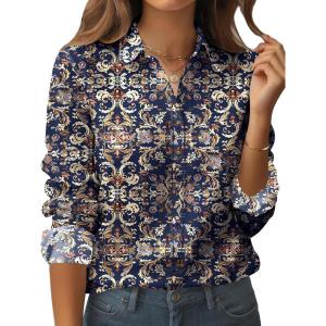 Zeagoo Womens Button Down Shirt Long Sleeve Blouse Business Work Tops Dressy Casual Floral Printed Outfits with Pocket(Mz869)
