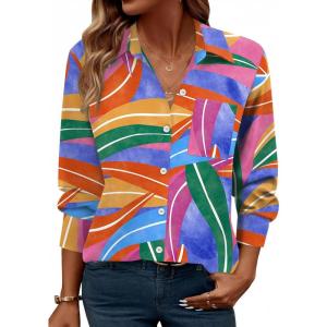 Zeagoo Womens Button Down Shirt Long Sleeve Blouse Business Work Tops Dressy Casual Floral Printed Outfits with Pocket(Pa232)
