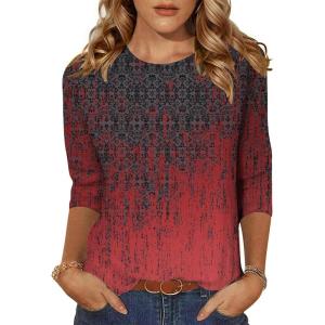 Zeagoo Women’s Casual 3/4 Sleeve T-Shirts Round Neck Cute Tunic Tops Basic Tees Blouses Business Work Tee Top(Black Red-mz838)