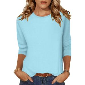 Zeagoo Women’s Casual 3/4 Sleeve T-Shirts Round Neck Cute Tunic Tops Basic Tees Blouses Business Work Tee Top(Blue)