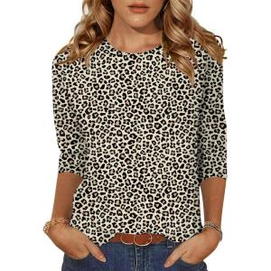 Zeagoo Women’s Casual 3/4 Sleeve T-Shirts Round Neck Cute Tunic Tops Basic Tees Blouses Business Work Tee Top(Leopard Print-an20)