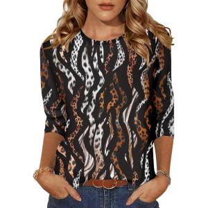Zeagoo Women’s Casual 3/4 Sleeve T-Shirts Round Neck Cute Tunic Tops Basic Tees Blouses Business Work Tee Top(Leopard Print-an432)