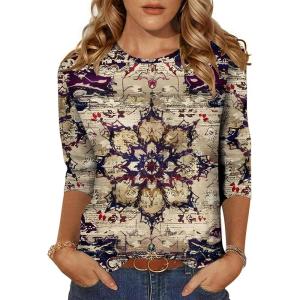Zeagoo Women’s Casual 3/4 Sleeve T-Shirts Round Neck Cute Tunic Tops Basic Tees Blouses Business Work Tee Top(Multicolor-mz857)