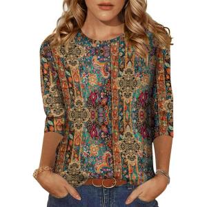 Zeagoo Women’s Casual 3/4 Sleeve T-Shirts Round Neck Cute Tunic Tops Basic Tees Blouses Business Work Tee Top(Mz721)