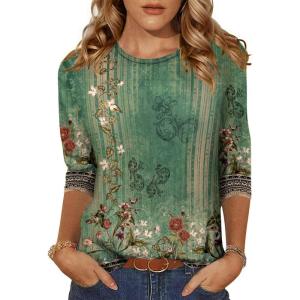 Zeagoo Women’s Casual 3/4 Sleeve T-Shirts Round Neck Cute Tunic Tops Basic Tees Blouses Business Work Tee Top(Pa171)