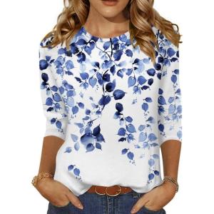 Zeagoo Women’s Casual 3/4 Sleeve T-Shirts Round Neck Cute Tunic Tops Basic Tees Blouses Business Work Tee Top(Wf41)