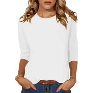 Zeagoo Women’s Casual 3/4 Sleeve T-Shirts Round Neck Cute Tunic Tops Basic Tees Blouses Business Work Tee Top(White)