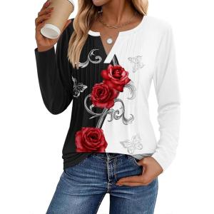 Zeagoo Womens Long Sleeve Tops 2025 V Neck Pleated Shirts Dressy Casual Tunic Blouses Loose Fit Fall Fashion Clothes(Bf101)