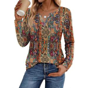 Zeagoo Womens Long Sleeve Tops 2025 V Neck Pleated Shirts Dressy Casual Tunic Blouses Loose Fit Fall Fashion Clothes(Mz721)