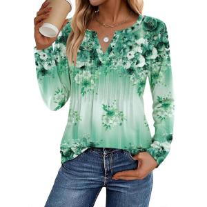 Zeagoo Womens Long Sleeve Tops 2025 V Neck Pleated Shirts Dressy Casual Tunic Blouses Loose Fit Fall Fashion Clothes(Sf195)