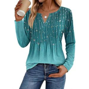 Zeagoo Womens Long Sleeve Tops 2025 V Neck Pleated Shirts Dressy Casual Tunic Blouses Loose Fit Fall Fashion Clothes(Xh363)