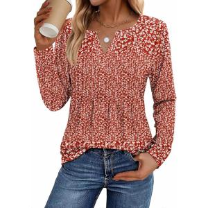 Zeagoo Womens Long Sleeve Tops 2025 V Neck Pleated Shirts Dressy Casual Tunic Blouses Loose Fit Fall Fashion Clothes(Xh518)