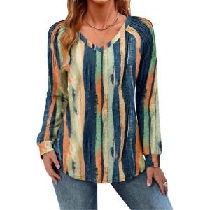 Zeagoo Womens Long Sleeve Tops V Neck Pleated Shirts Dressy Casual Blouses Fall Fashion Tunic Clothes 2026 T-Shirts(Multi Floral)