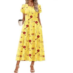Zeagoo Womens Maxi Dresses Summer Bohemian Floral Short Sleeve Long Dress Casual Flowy Tired Beach Sundress(Bf351)