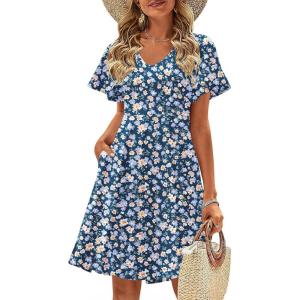 Zeagoo Womens Summer Dress Casual Swing Floral Ruffle Short Sleeve Sundresses Beach Mini A-line Shift Dress 2026 with Pockets(Blue Floral)