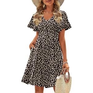 Zeagoo Womens Summer Dress Casual Swing Floral Ruffle Short Sleeve Sundresses Beach Mini A-line Shift Dress 2026 with Pockets(Floral)