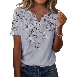 Zeagoo Womens Summer Tops Casual Short Sleeve V Neck Shirts Business Dressy Work Blouses(Floral Grey)