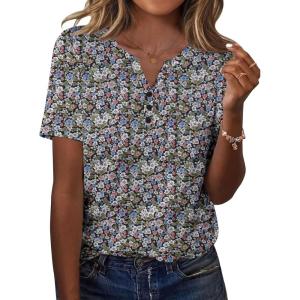 Zeagoo Womens Summer Tops Casual Short Sleeve V Neck Shirts Business Dressy Work Blouses(Floral Multi)